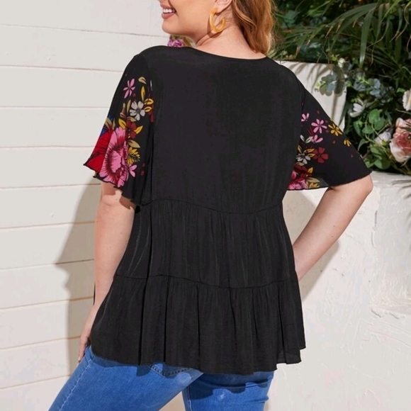 SHEIN Women's Floral Print Sleeve Peplum Blouse - Picture 4 of 12